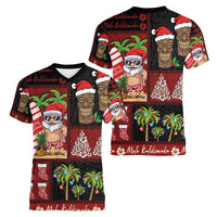Hawaiian Christmas Women V-Neck T-Shirt - Mele Kalikimaka Island Holiday Vibes - Black Red LT03 - Polynesian Pride