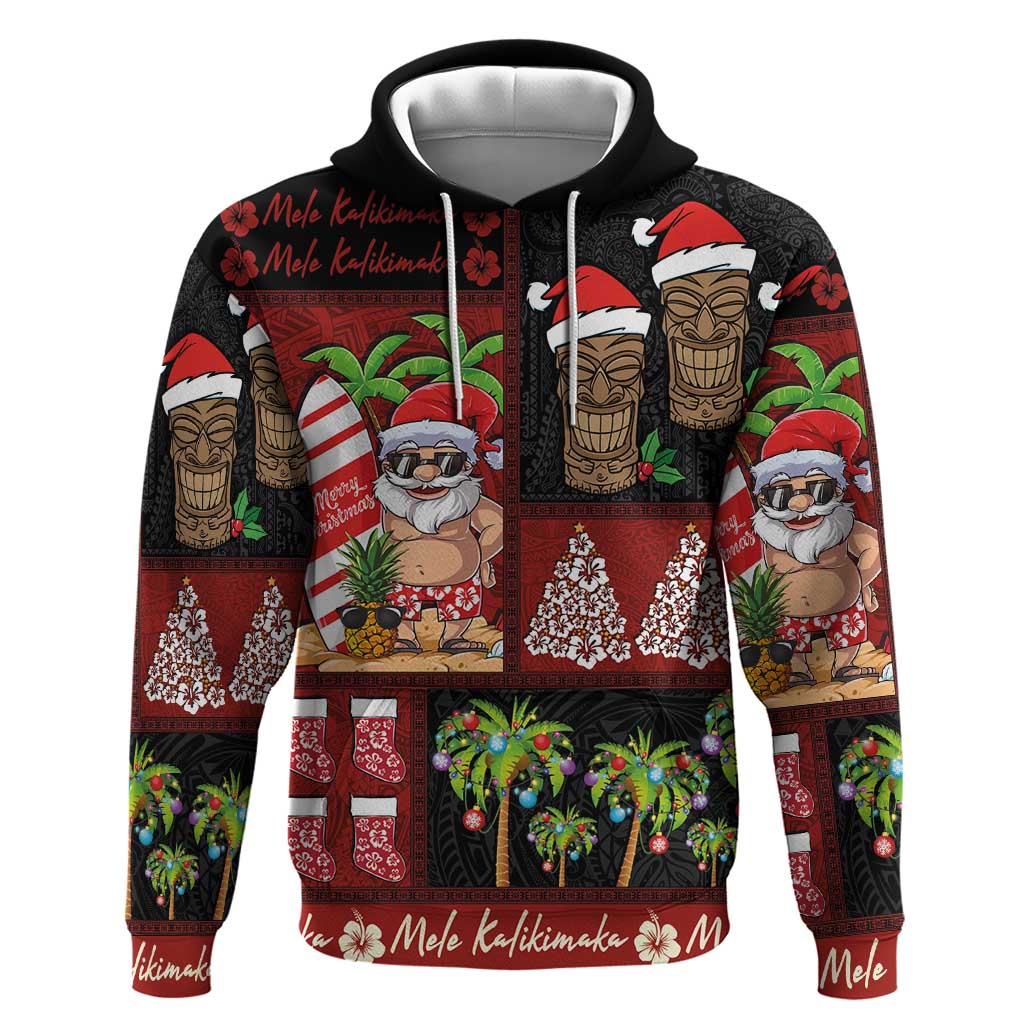 Hawaiian Christmas Zip Hoodie - Mele Kalikimaka Island Holiday Vibes - Black Red LT03 Pullover Hoodie Black - Red - Polynesian Pride