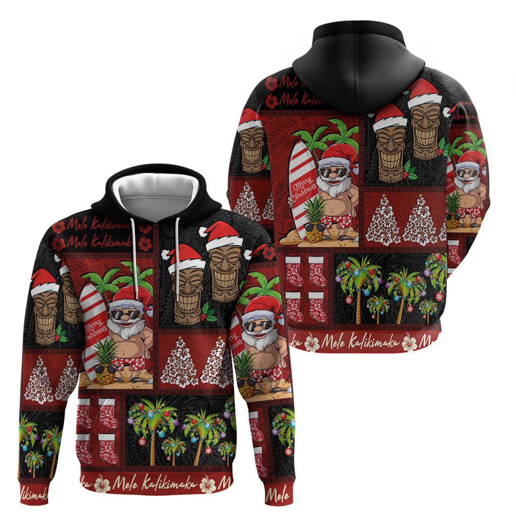 Hawaiian Christmas Zip Hoodie - Mele Kalikimaka Island Holiday Vibes - Black Red LT03 - Polynesian Pride
