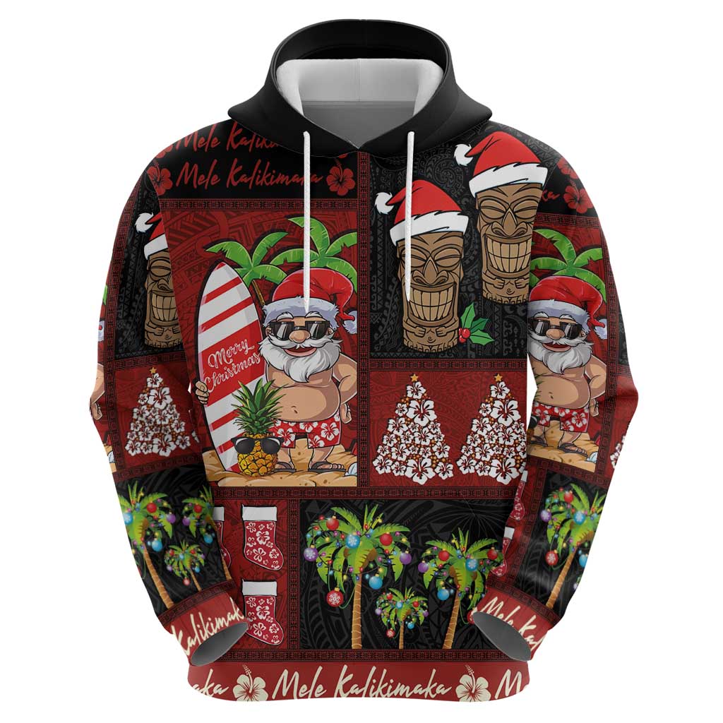 Hawaiian Christmas Zip Hoodie - Mele Kalikimaka Island Holiday Vibes - Black Red LT03 - Polynesian Pride