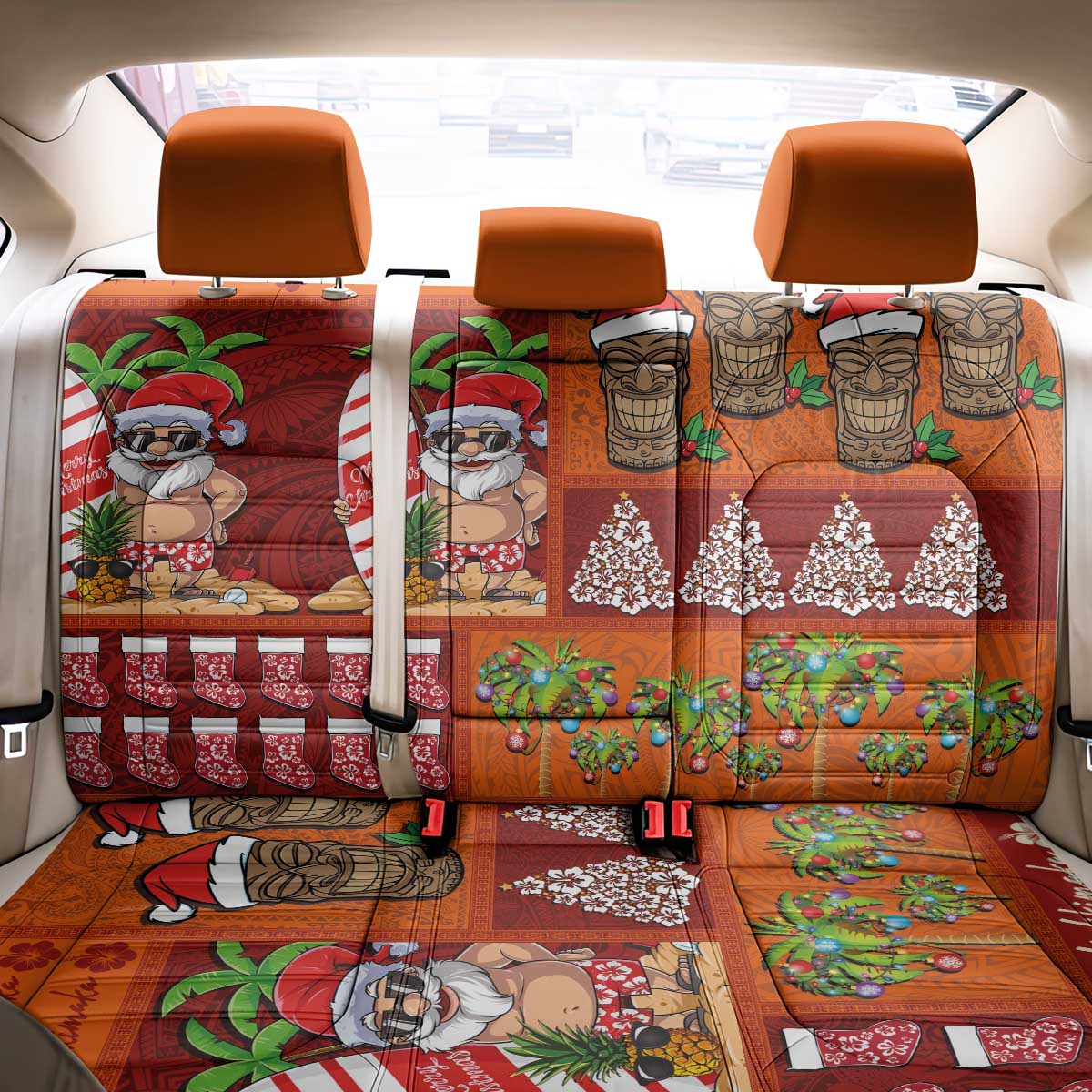 Hawaiian Christmas Back Car Seat Cover - Mele Kalikimaka Island Holiday Vibes - Red Orange LT03 - Polynesian Pride