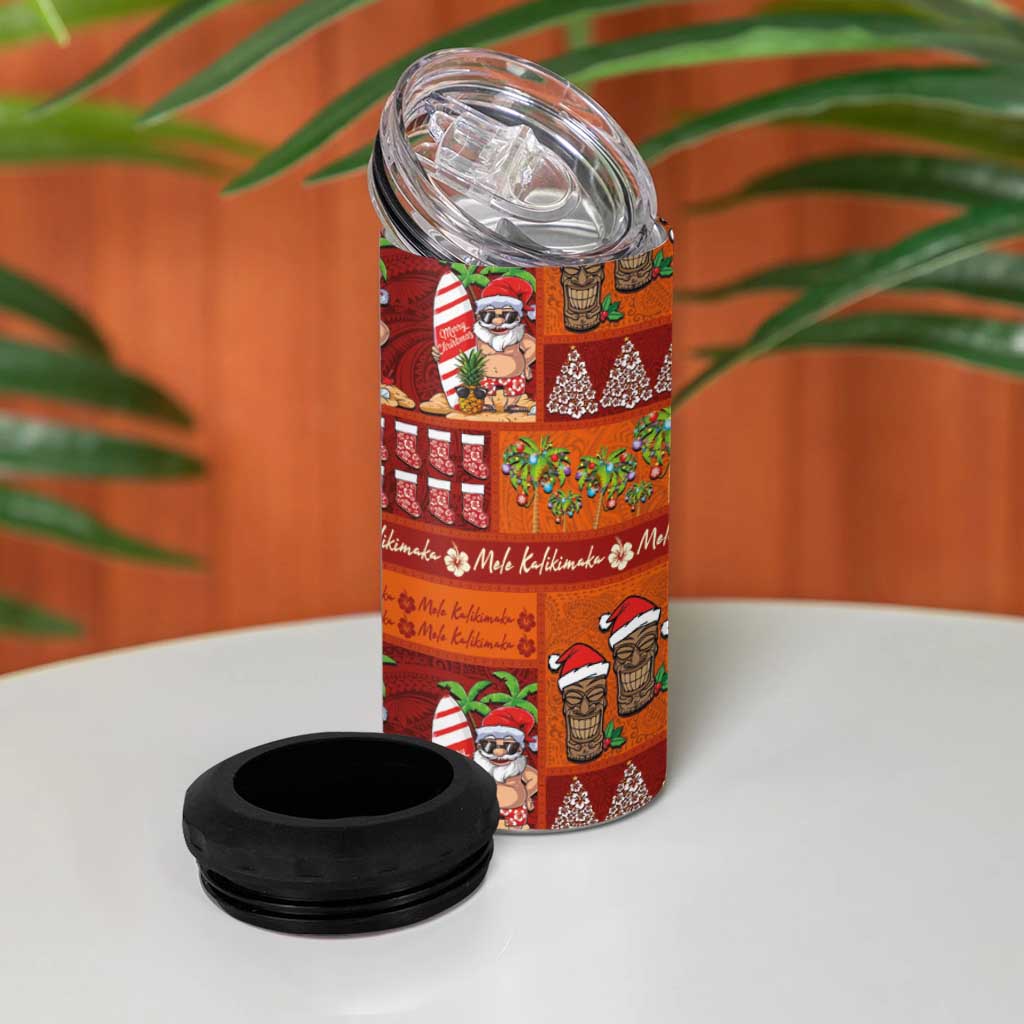 Hawaiian Christmas 4 in 1 Can Cooler Tumbler - Mele Kalikimaka Island Holiday Vibes - Red Orange LT03 - Polynesian Pride