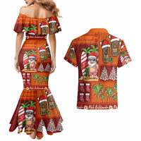 Hawaiian Christmas Couples Matching Mermaid Dress and Hawaiian Shirt - Mele Kalikimaka Island Holiday Vibes - Red Orange LT03 - Polynesian Pride