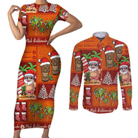 Hawaiian Christmas Couples Matching Short Sleeve Bodycon Dress and Long Sleeve Button Shirt - Mele Kalikimaka Island Holiday Vibes - Red Orange LT03 Red - Orange - Polynesian Pride