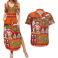 Hawaiian Christmas Couples Matching Summer Maxi Dress and Hawaiian Shirt - Mele Kalikimaka Island Holiday Vibes - Red Orange LT03 Red - Orange - Polynesian Pride