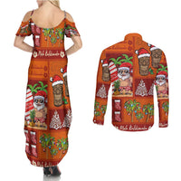 Hawaiian Christmas Couples Matching Summer Maxi Dress and Long Sleeve Button Shirt - Mele Kalikimaka Island Holiday Vibes - Red Orange LT03 - Polynesian Pride
