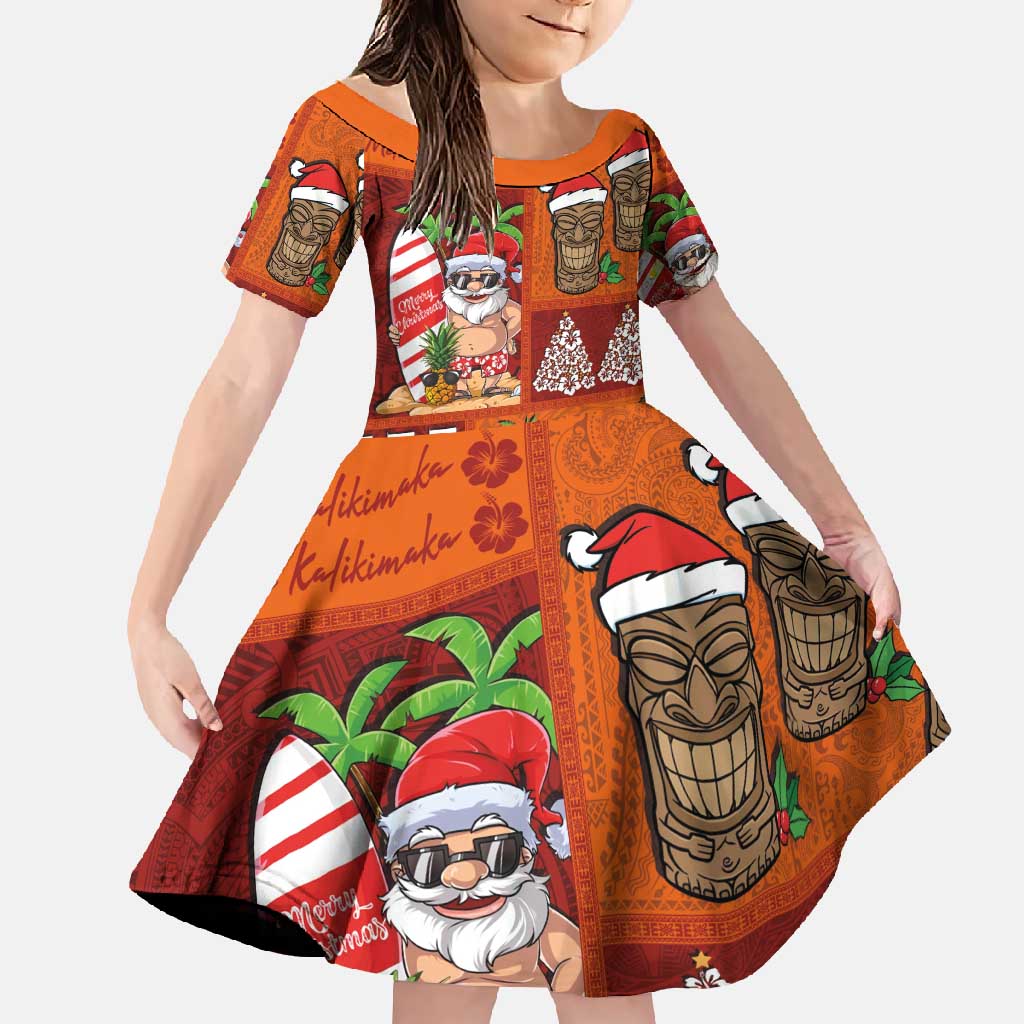 Hawaiian Christmas Family Matching Mermaid Dress and Hawaiian Shirt - Mele Kalikimaka Island Holiday Vibes - Red Orange LT03 Daughter's Dress Red - Orange - Polynesian Pride