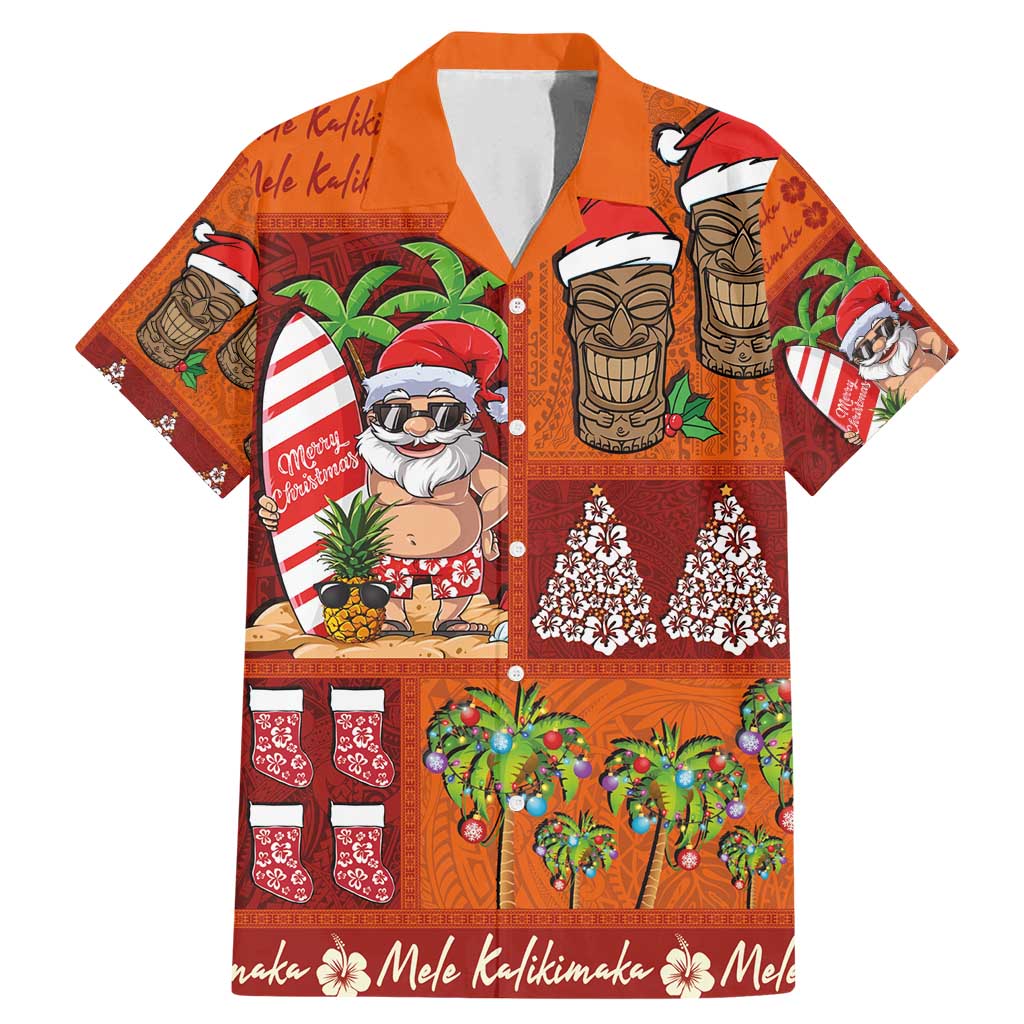 Hawaiian Christmas Family Matching Mermaid Dress and Hawaiian Shirt - Mele Kalikimaka Island Holiday Vibes - Red Orange LT03 Dad's Shirt - Short Sleeve Red - Orange - Polynesian Pride