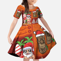 Hawaiian Christmas Family Matching Off Shoulder Maxi Dress and Hawaiian Shirt - Mele Kalikimaka Island Holiday Vibes - Red Orange LT03 Daughter's Dress Red - Orange - Polynesian Pride