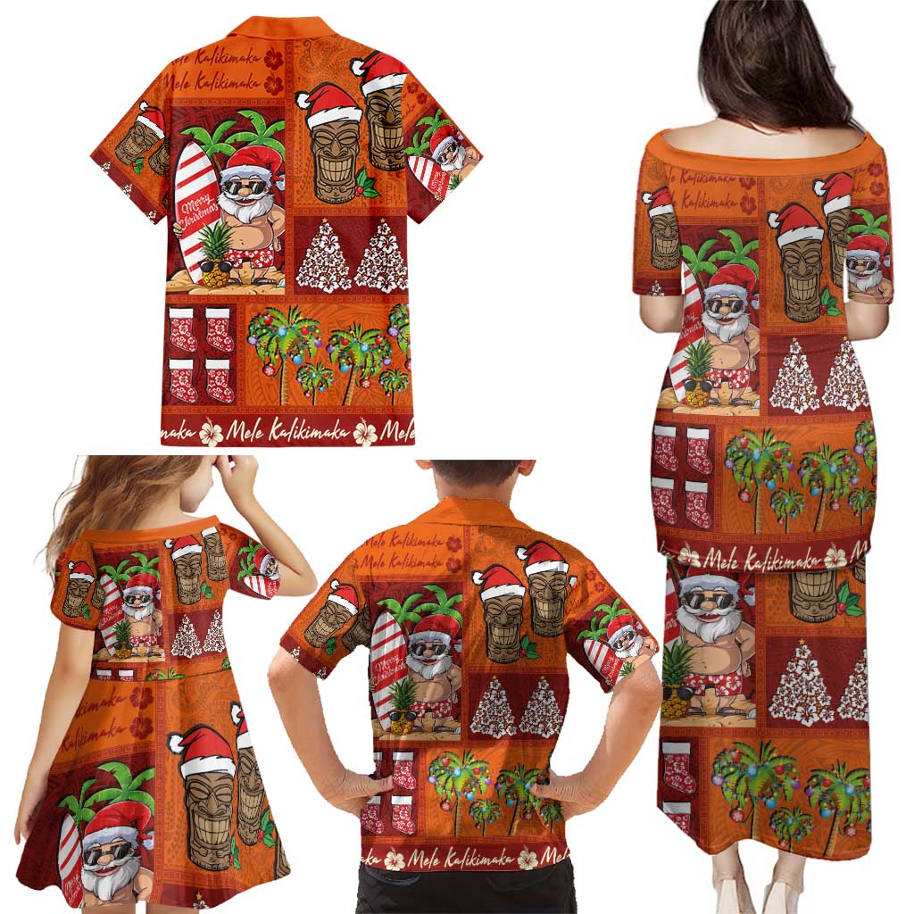 Hawaiian Christmas Family Matching Puletasi and Hawaiian Shirt - Mele Kalikimaka Island Holiday Vibes - Red Orange LT03 - Polynesian Pride