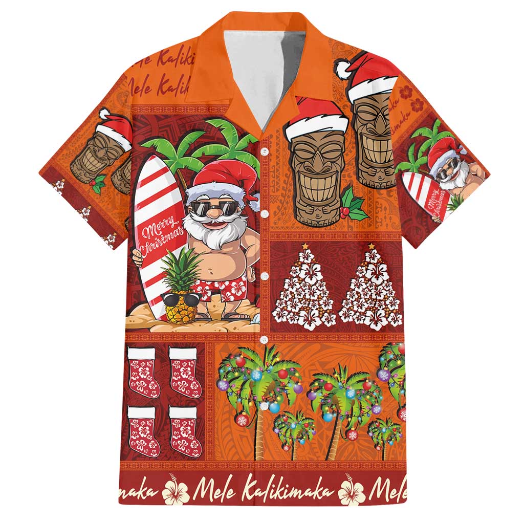 Hawaiian Christmas Family Matching Puletasi and Hawaiian Shirt - Mele Kalikimaka Island Holiday Vibes - Red Orange LT03 Dad's Shirt - Short Sleeve Red - Orange - Polynesian Pride