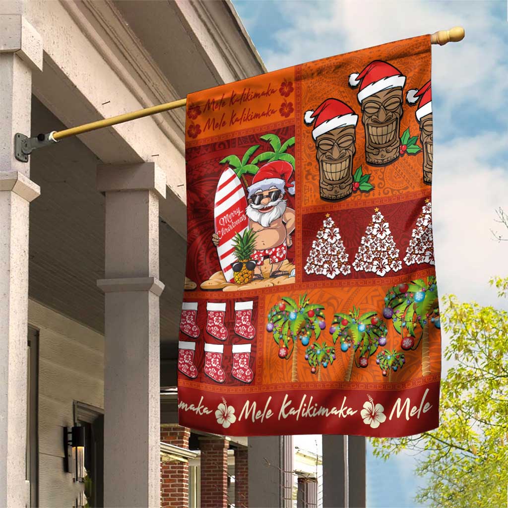 Hawaiian Christmas Garden Flag - Mele Kalikimaka Island Holiday Vibes - Red Orange LT03 House Flag Red - Orange - Polynesian Pride
