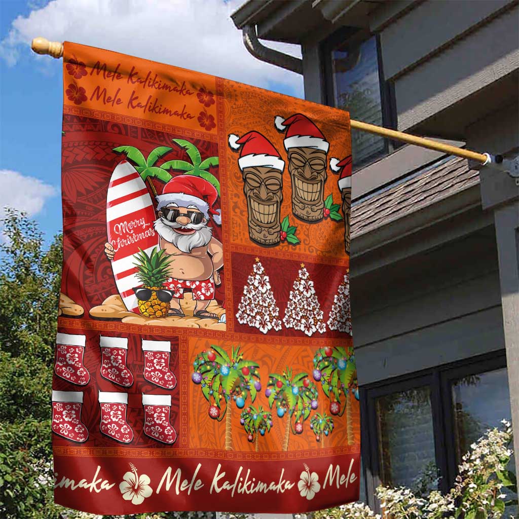 Hawaiian Christmas Garden Flag - Mele Kalikimaka Island Holiday Vibes - Red Orange LT03 - Polynesian Pride