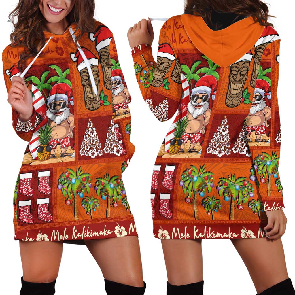 Hawaiian Christmas Hoodie Dress - Mele Kalikimaka Island Holiday Vibes - Red Orange LT03 - Polynesian Pride