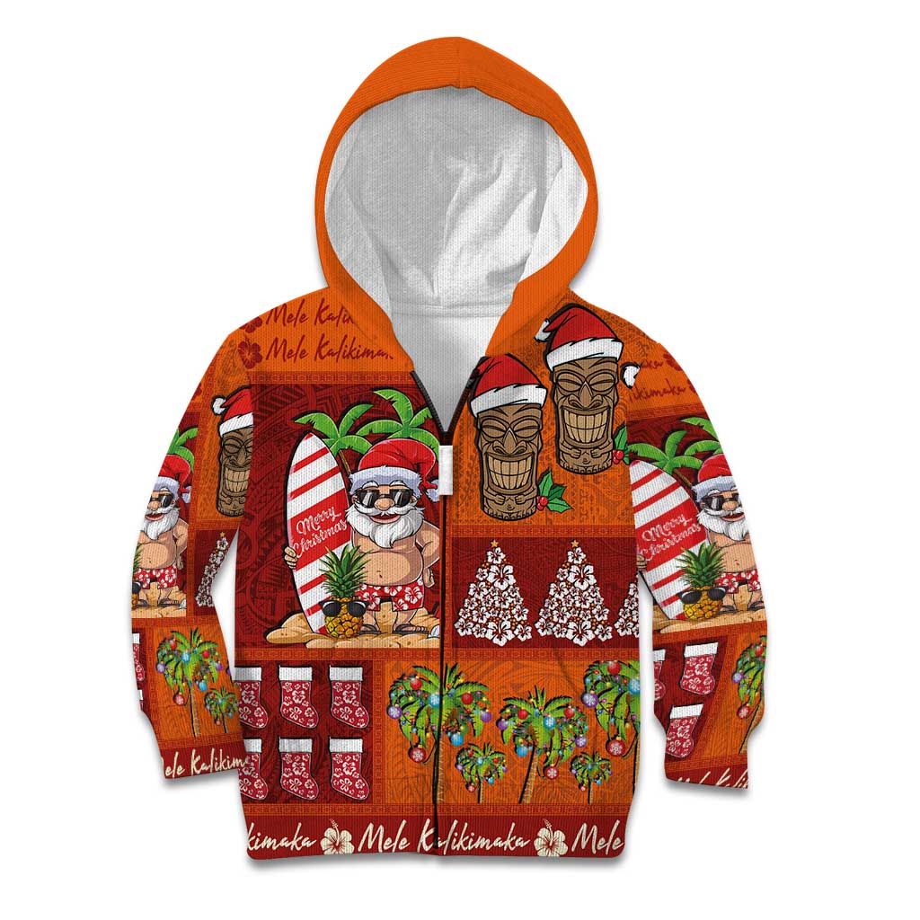 Hawaiian Christmas Kid Hoodie - Mele Kalikimaka Island Holiday Vibes - Red Orange LT03 Zip Hoodie Red - Orange - Polynesian Pride