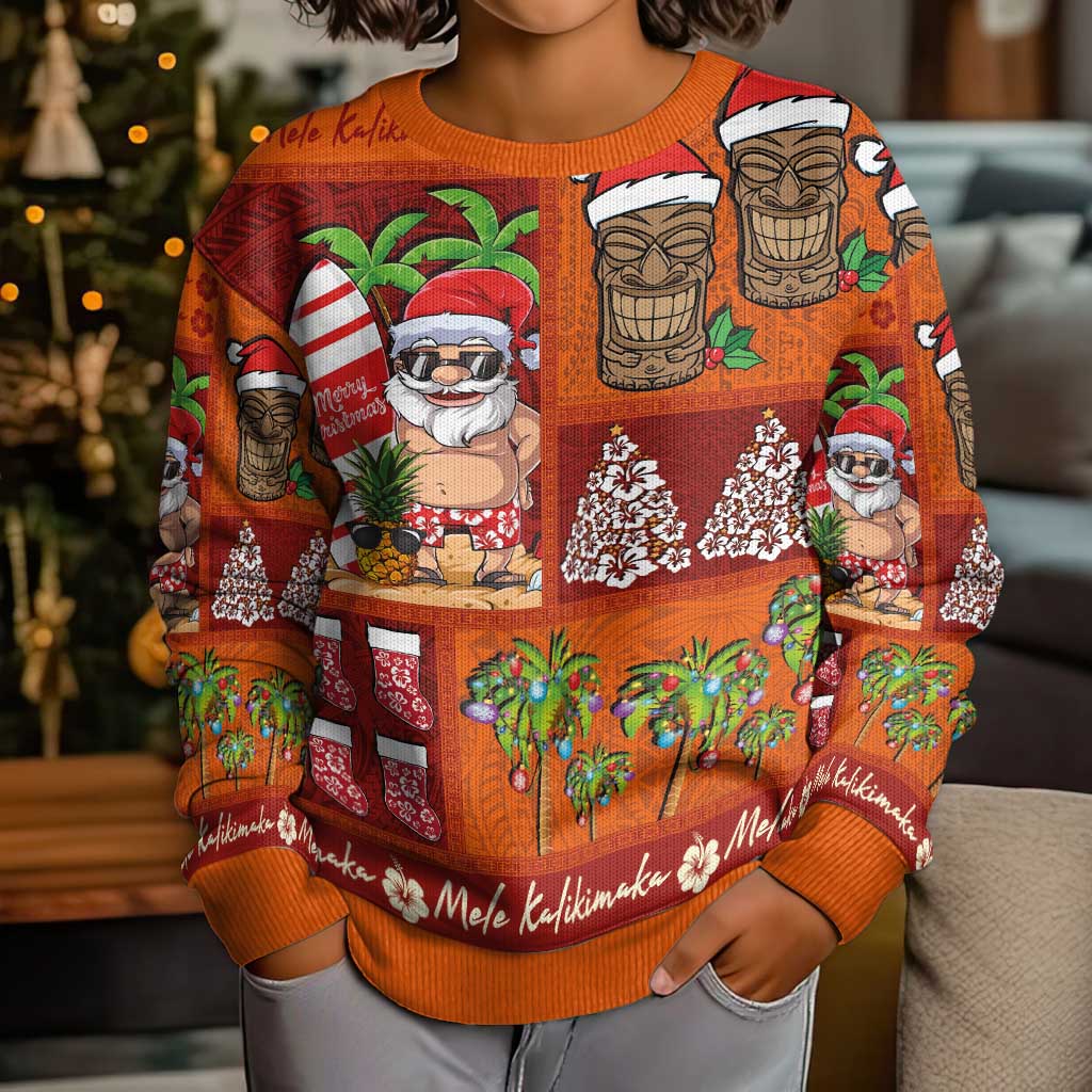 Hawaiian Christmas Kid Ugly Christmas Sweater - Mele Kalikimaka Island Holiday Vibes - Red Orange LT03 - Polynesian Pride