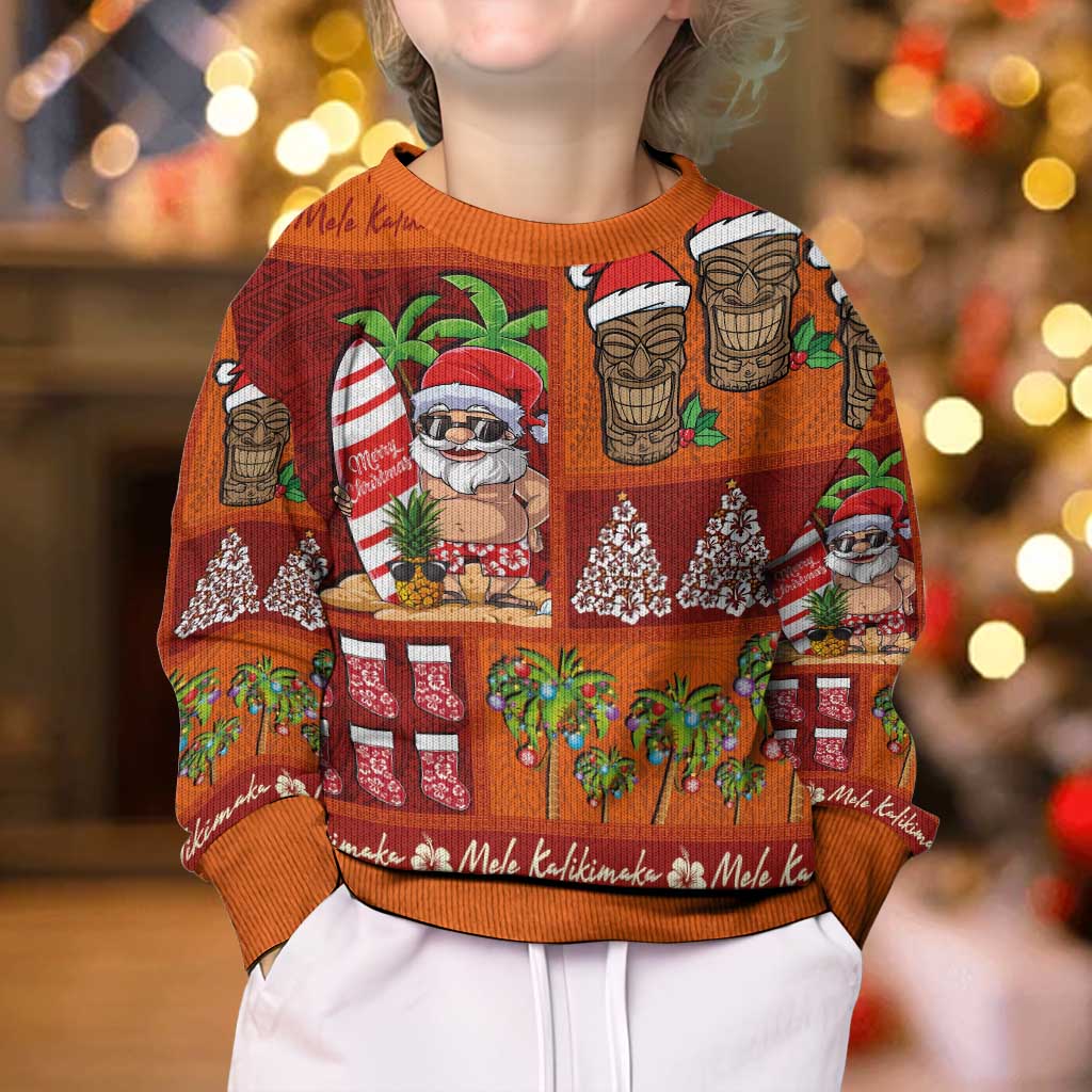 Hawaiian Christmas Kid Ugly Christmas Sweater - Mele Kalikimaka Island Holiday Vibes - Red Orange LT03 - Polynesian Pride