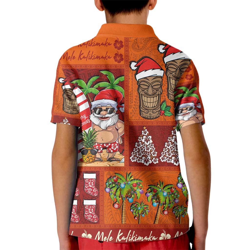 Hawaiian Christmas Kid Polo Shirt - Mele Kalikimaka Island Holiday Vibes - Red Orange LT03 - Polynesian Pride