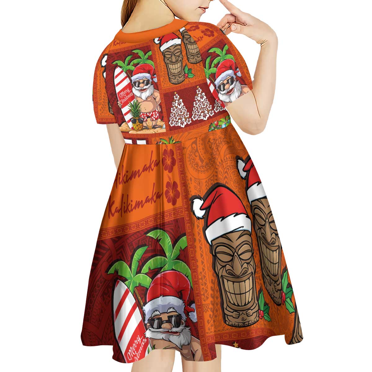 Hawaiian Christmas Kid Short Sleeve Dress - Mele Kalikimaka Island Holiday Vibes - Red Orange LT03 - Polynesian Pride
