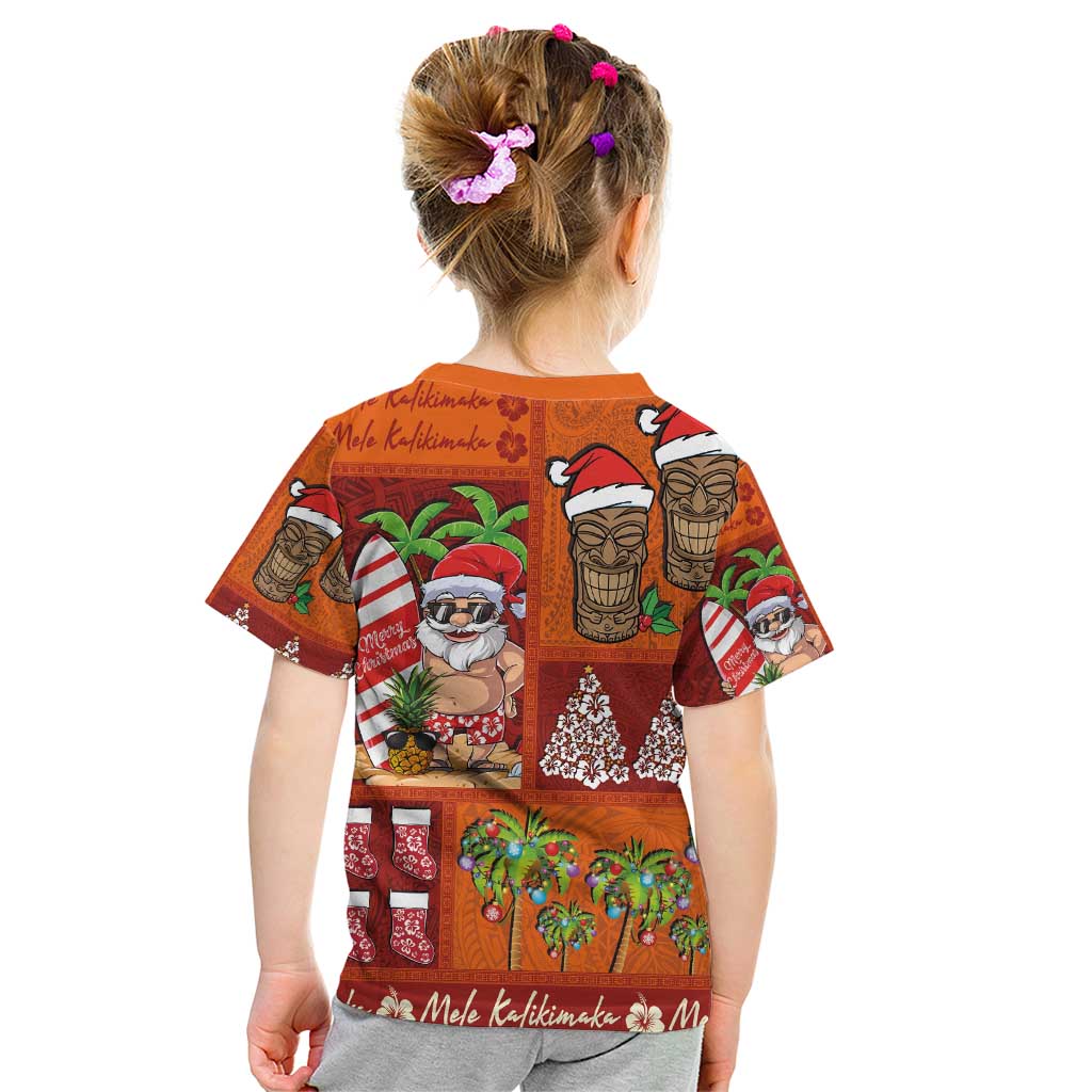 Hawaiian Christmas Kid T Shirt - Mele Kalikimaka Island Holiday Vibes - Red Orange LT03 - Polynesian Pride