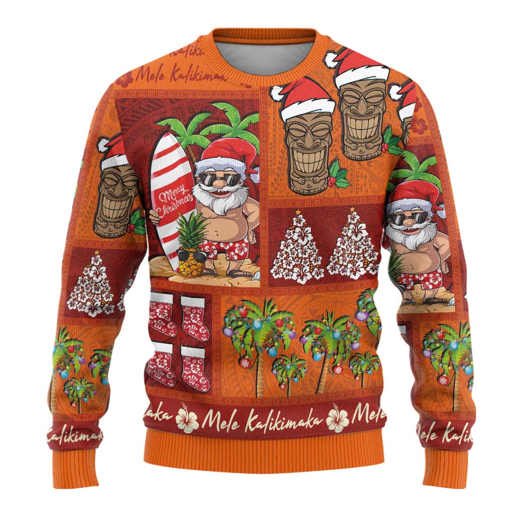 Hawaiian Christmas Ugly Christmas Sweater - Mele Kalikimaka Island Holiday Vibes - Red Orange LT03 - Polynesian Pride