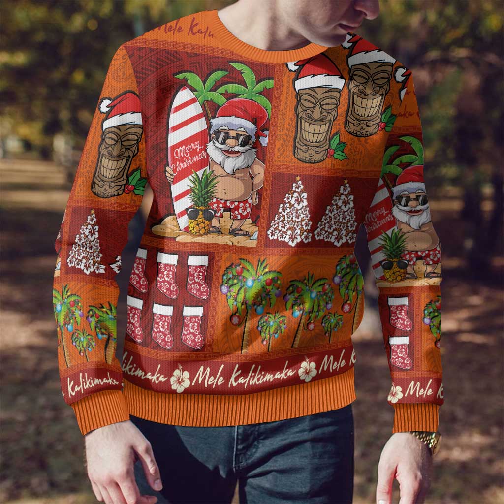 Hawaiian Christmas Ugly Christmas Sweater - Mele Kalikimaka Island Holiday Vibes - Red Orange LT03 - Polynesian Pride