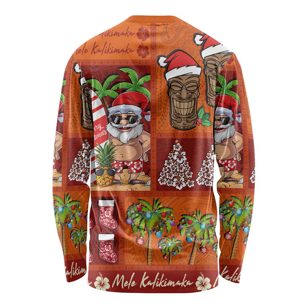 Hawaiian Christmas Long Sleeve Shirt - Mele Kalikimaka Island Holiday Vibes - Red Orange LT03 - Polynesian Pride