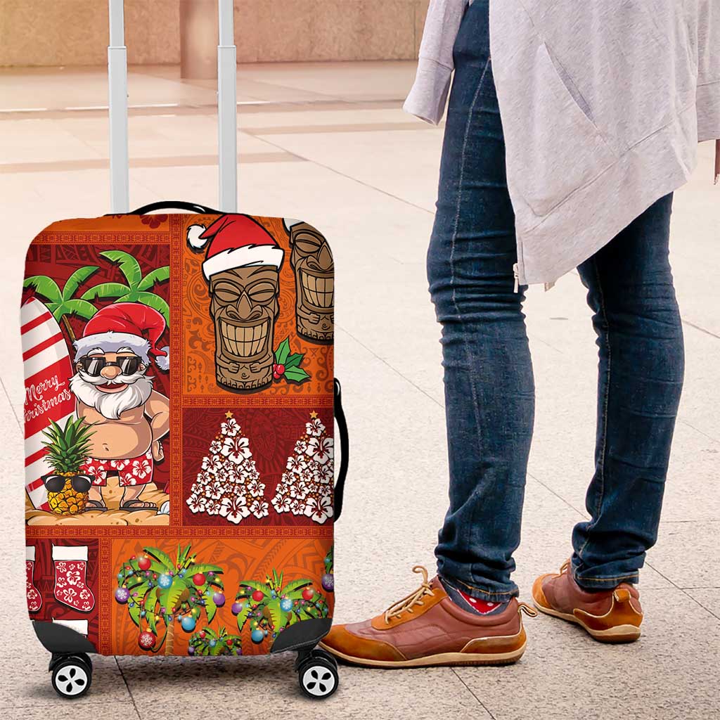 Hawaiian Christmas Luggage Cover - Mele Kalikimaka Island Holiday Vibes - Red Orange LT03 Red - Orange - Polynesian Pride
