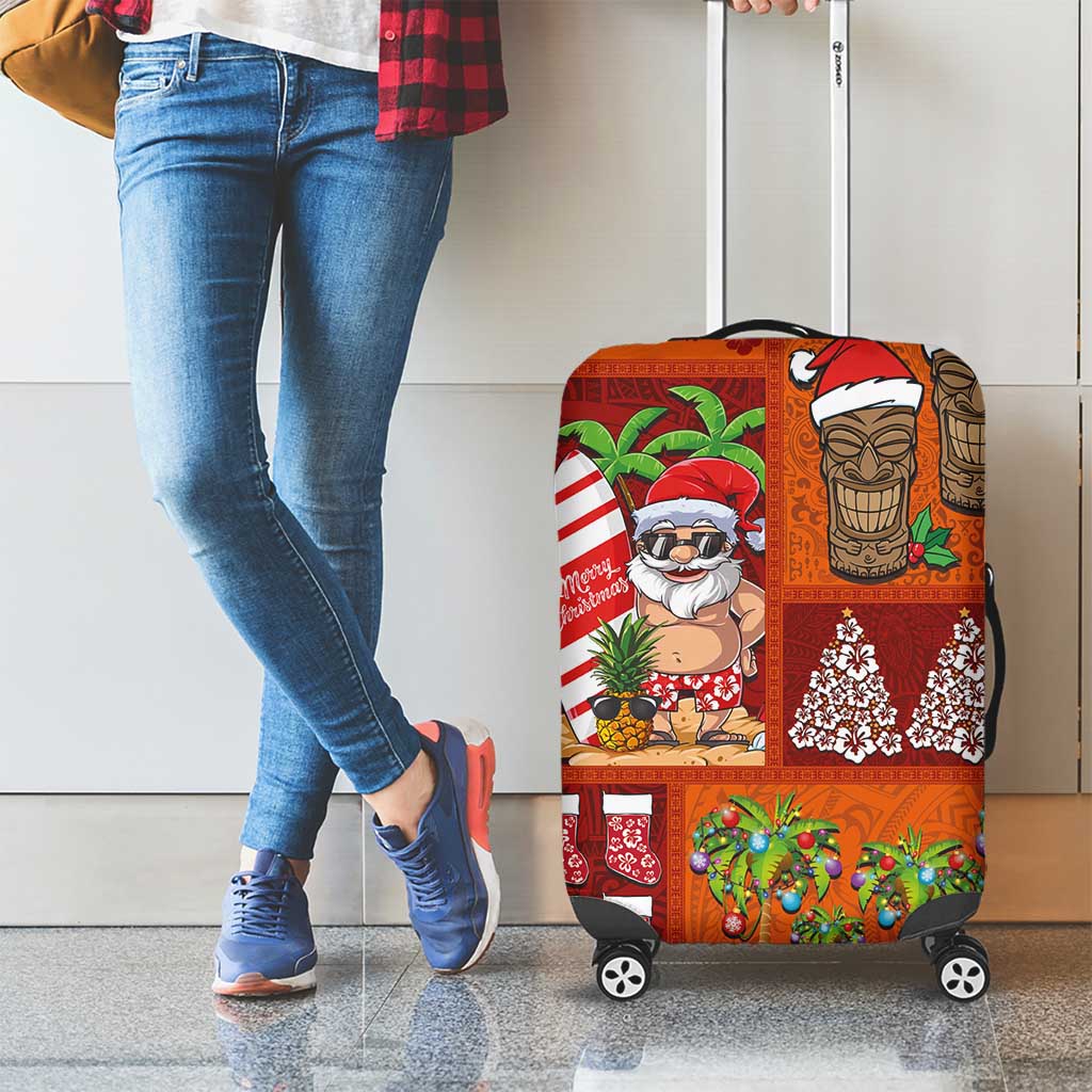 Hawaiian Christmas Luggage Cover - Mele Kalikimaka Island Holiday Vibes - Red Orange LT03 - Polynesian Pride