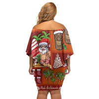 Hawaiian Christmas Off Shoulder Short Dress - Mele Kalikimaka Island Holiday Vibes - Red Orange LT03 - Polynesian Pride