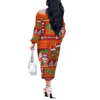 Hawaiian Christmas Off The Shoulder Long Sleeve Dress - Mele Kalikimaka Island Holiday Vibes - Red Orange LT03 - Polynesian Pride