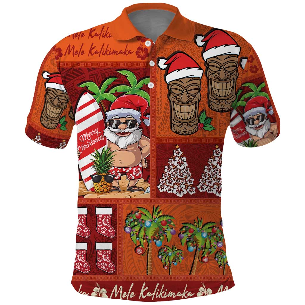 Hawaiian Christmas Polo Shirt - Mele Kalikimaka Island Holiday Vibes - Red Orange LT03 Red - Orange - Polynesian Pride