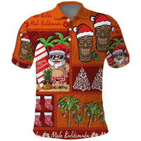 Hawaiian Christmas Polo Shirt - Mele Kalikimaka Island Holiday Vibes - Red Orange LT03 Red - Orange - Polynesian Pride