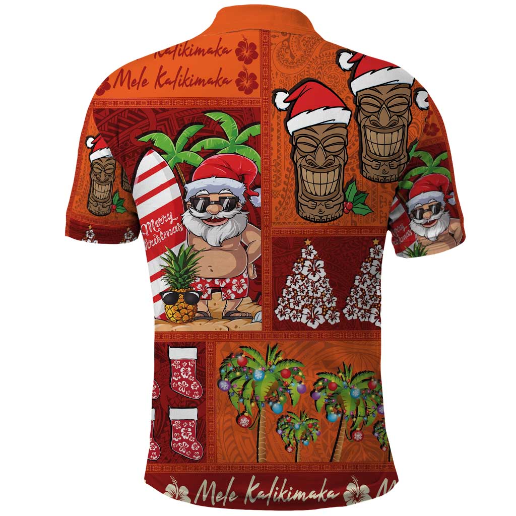 Hawaiian Christmas Polo Shirt - Mele Kalikimaka Island Holiday Vibes - Red Orange LT03 - Polynesian Pride