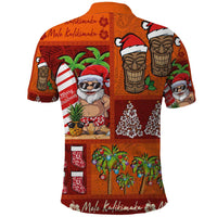 Hawaiian Christmas Polo Shirt - Mele Kalikimaka Island Holiday Vibes - Red Orange LT03 - Polynesian Pride