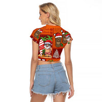 Hawaiian Christmas Raglan Cropped T Shirt - Mele Kalikimaka Island Holiday Vibes - Red Orange LT03 - Polynesian Pride