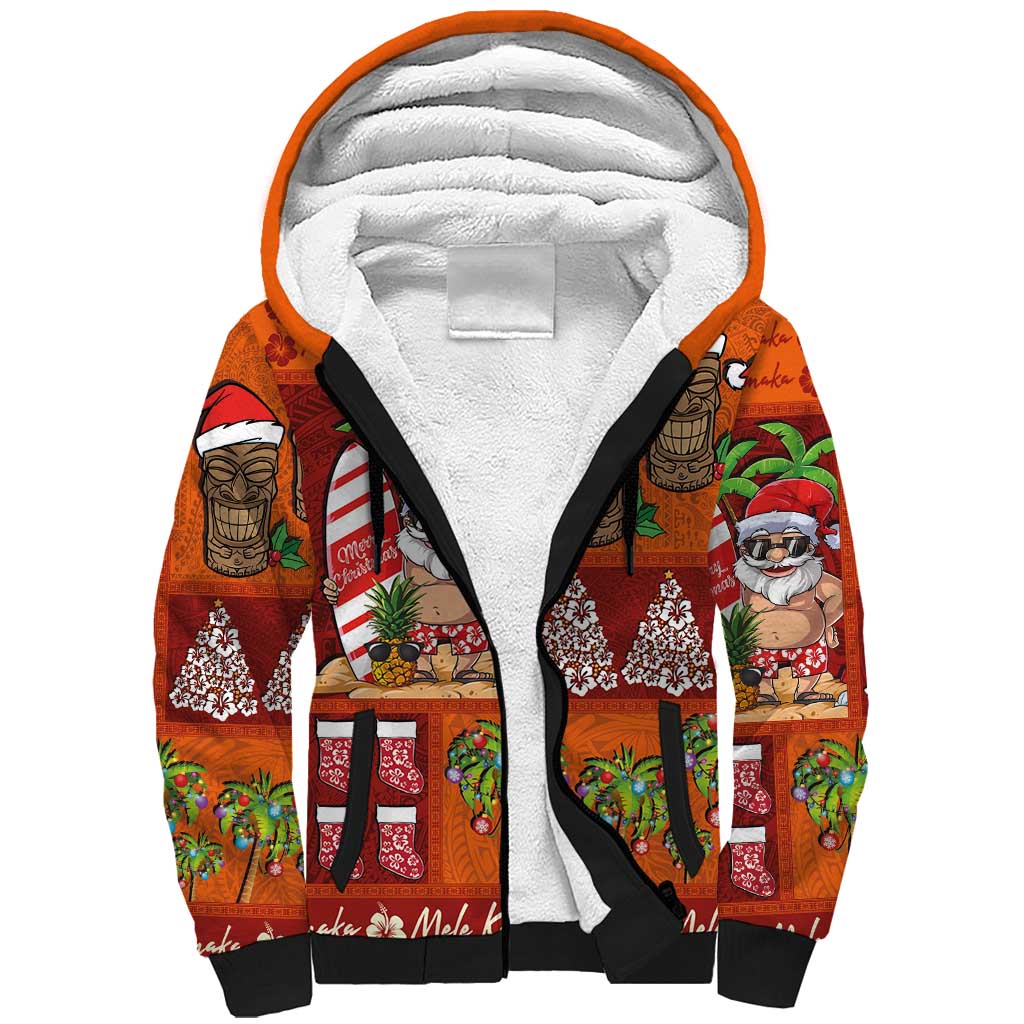 Hawaiian Christmas Sherpa Hoodie - Mele Kalikimaka Island Holiday Vibes - Red Orange LT03 Unisex Red - Orange - Polynesian Pride