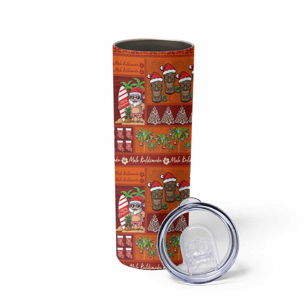 Hawaiian Christmas Skinny Tumbler - Mele Kalikimaka Island Holiday Vibes - Red Orange LT03 - Polynesian Pride