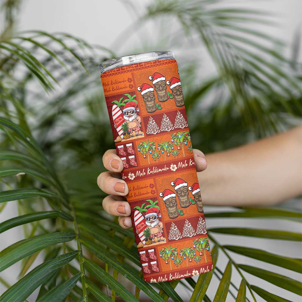 Hawaiian Christmas Skinny Tumbler - Mele Kalikimaka Island Holiday Vibes - Red Orange LT03 - Polynesian Pride