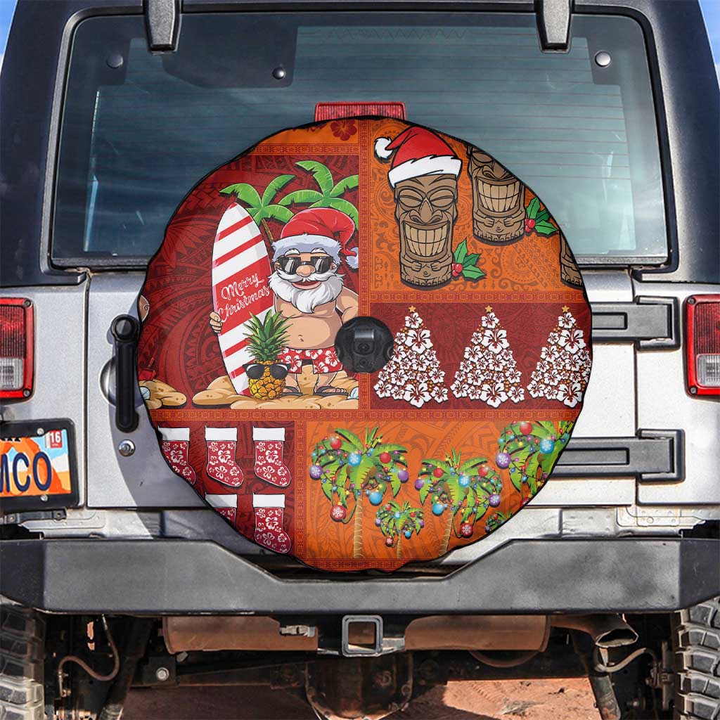 Hawaiian Christmas Spare Tire Cover - Mele Kalikimaka Island Holiday Vibes - Red Orange LT03 Red - Orange - Polynesian Pride