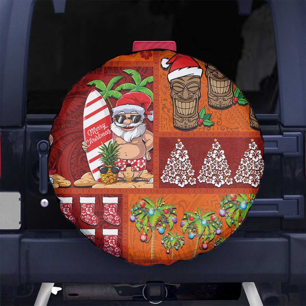 Hawaiian Christmas Spare Tire Cover - Mele Kalikimaka Island Holiday Vibes - Red Orange LT03 - Polynesian Pride