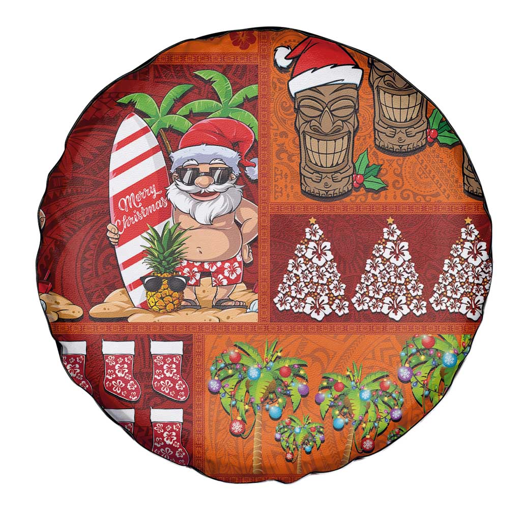 Hawaiian Christmas Spare Tire Cover - Mele Kalikimaka Island Holiday Vibes - Red Orange LT03 - Polynesian Pride