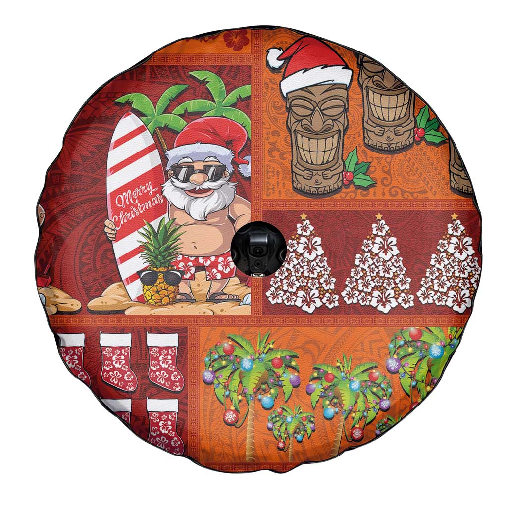 Hawaiian Christmas Spare Tire Cover - Mele Kalikimaka Island Holiday Vibes - Red Orange LT03 - Polynesian Pride