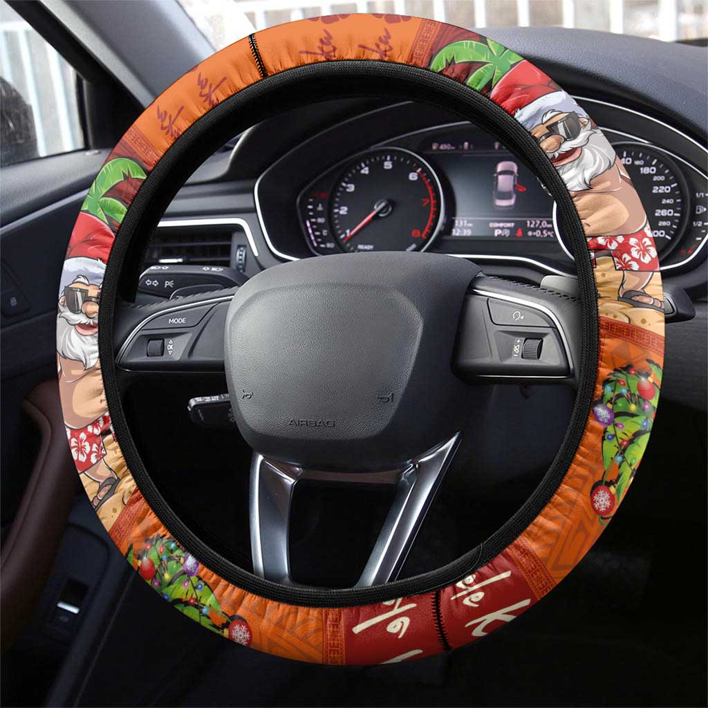 Hawaiian Christmas Steering Wheel Cover - Mele Kalikimaka Island Holiday Vibes - Red Orange LT03 - Polynesian Pride