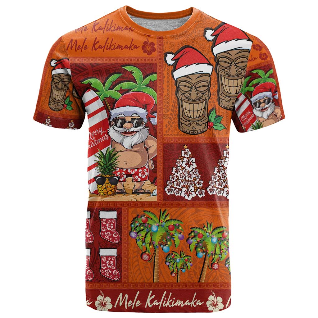 Hawaiian Christmas T Shirt - Mele Kalikimaka Island Holiday Vibes - Red Orange LT03 Red - Orange - Polynesian Pride