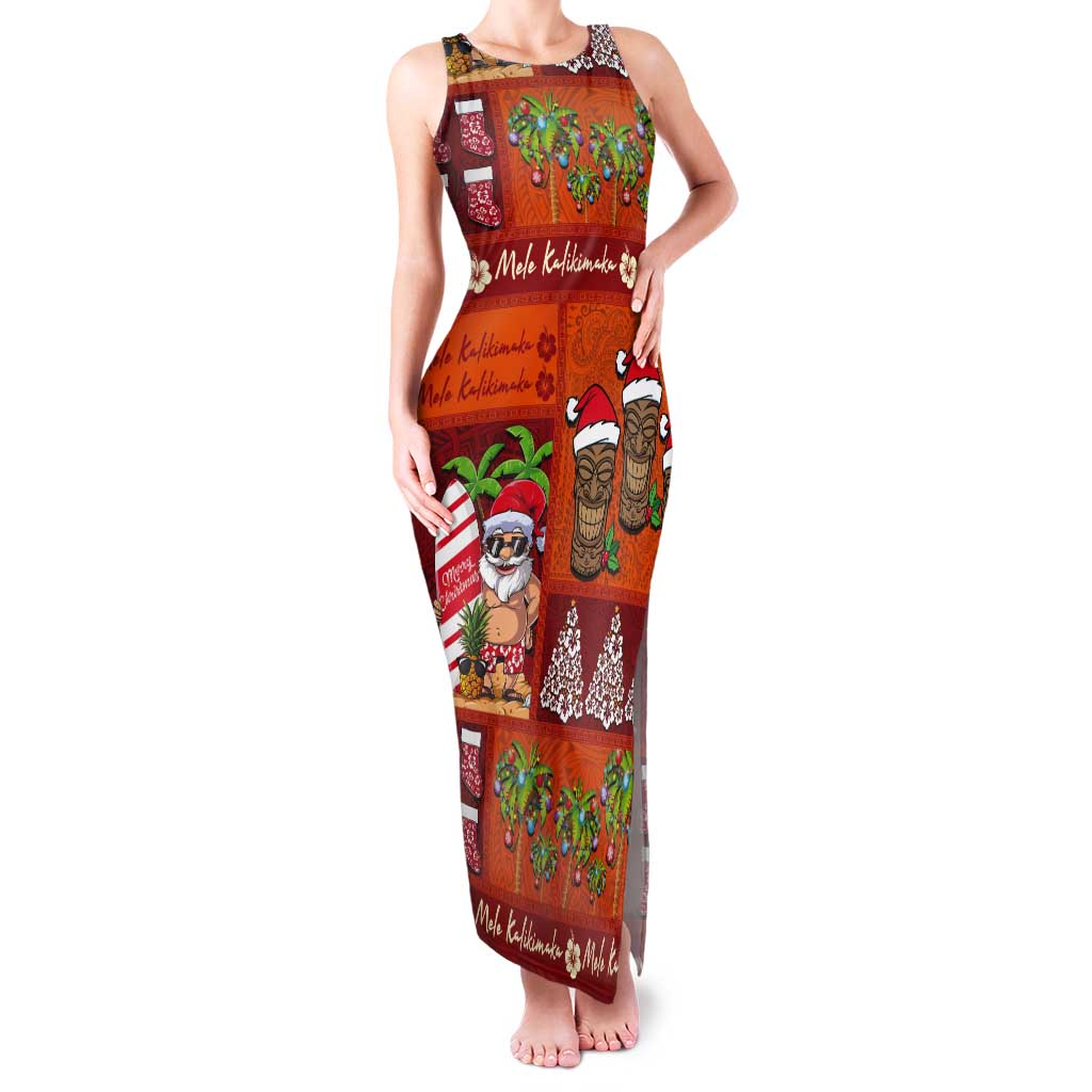 Hawaiian Christmas Tank Maxi Dress - Mele Kalikimaka Island Holiday Vibes - Red Orange LT03 Women Red - Orange - Polynesian Pride