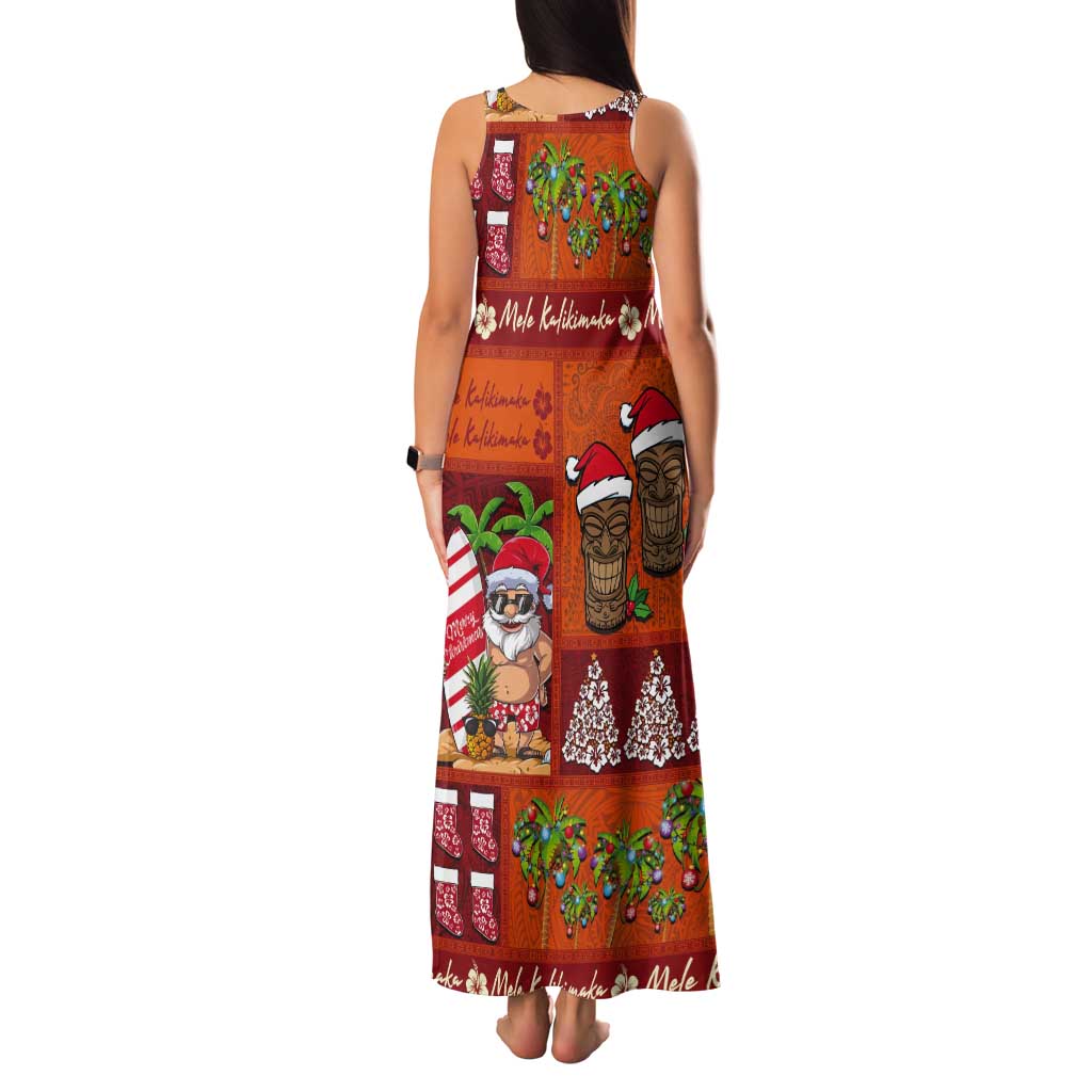 Hawaiian Christmas Tank Maxi Dress - Mele Kalikimaka Island Holiday Vibes - Red Orange LT03 - Polynesian Pride