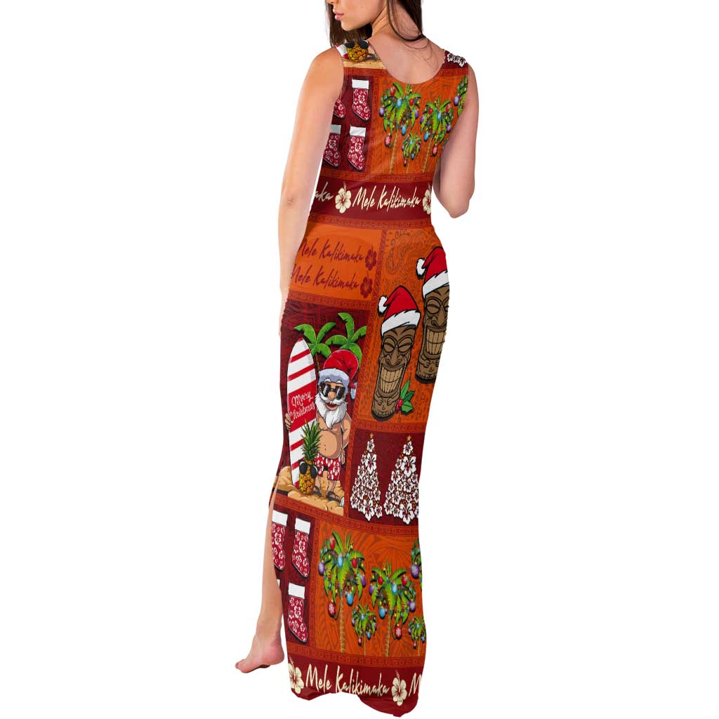 Hawaiian Christmas Tank Maxi Dress - Mele Kalikimaka Island Holiday Vibes - Red Orange LT03 - Polynesian Pride