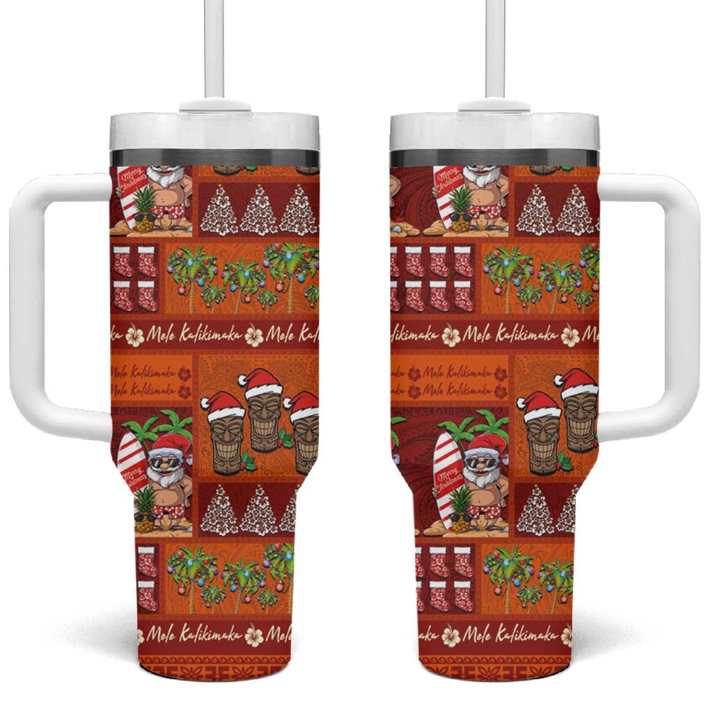 Hawaiian Christmas Tumbler With Handle - Mele Kalikimaka Island Holiday Vibes - Red Orange LT03 One Size: 40 oz Red - Orange - Polynesian Pride