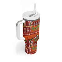 Hawaiian Christmas Tumbler With Handle - Mele Kalikimaka Island Holiday Vibes - Red Orange LT03 - Polynesian Pride